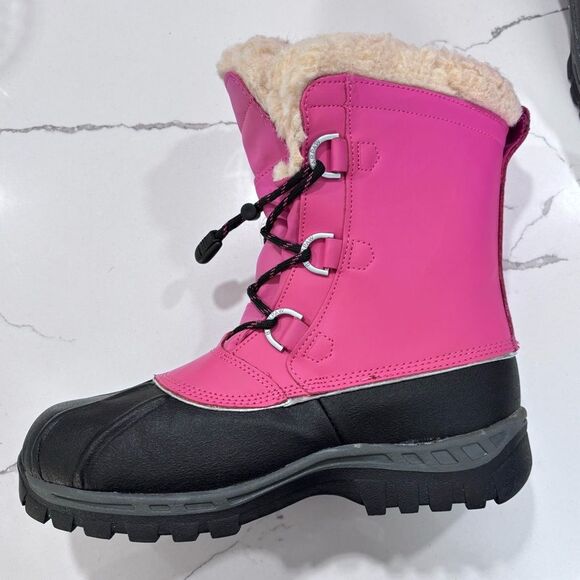 BearPaw | Girls Leather Pink Faux Fur Winter Snow Boots Size 5 - Picture 6 of 15